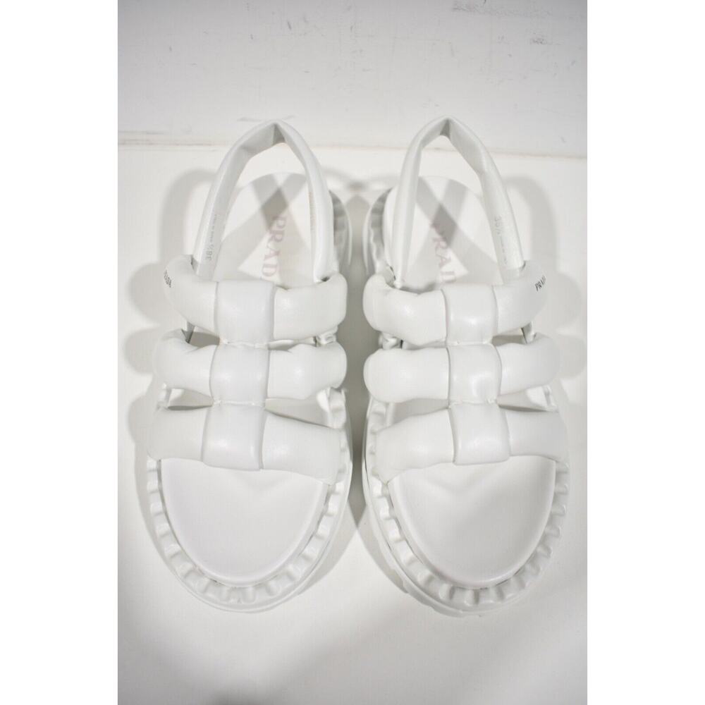 Prada Blow White Padded Leather Logo Strappy Slingback Sport Sandal Flat 41 - Picture 6 of 10